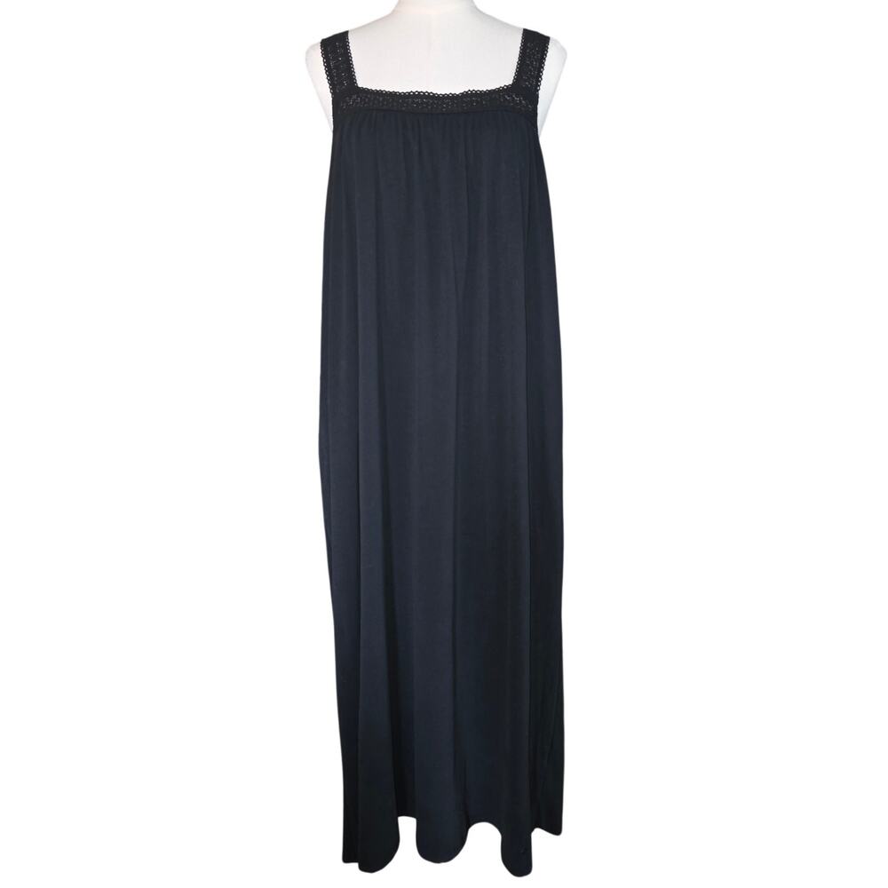 NWT XL Black Nightgown w/Lace Straps & Shelf Bra by Petite Plume